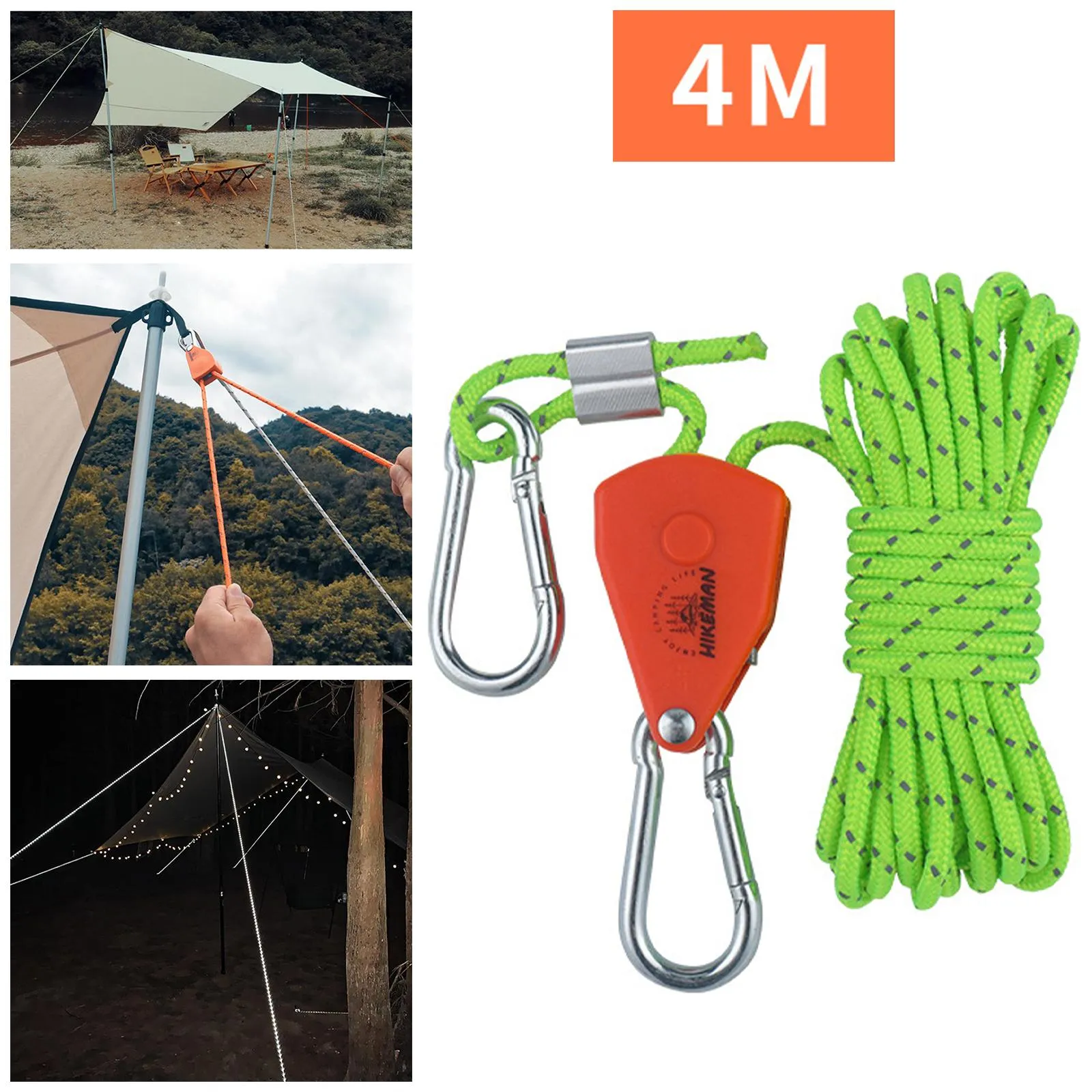 4/5M Adjustable Tent Wind Rope Pulley Ratchet Rope Hanger Reflective Grow Light Pulley Regulator Tensioner Cord Tightener