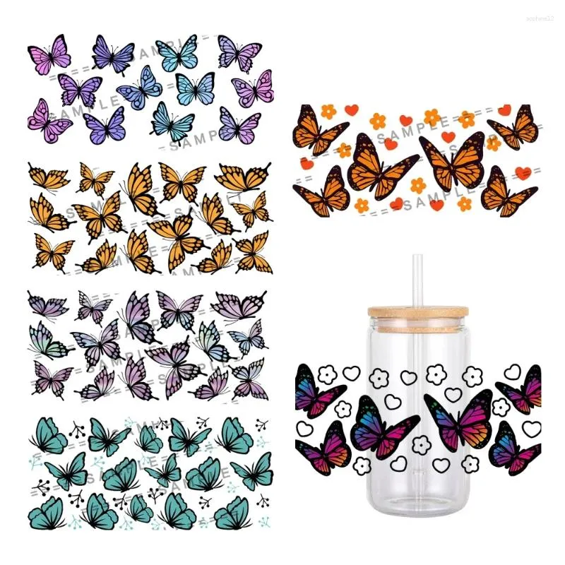 Gift Wrap Butterfly Cartoon Animals Design Pattern UV DTF Transfer Sticker Waterproof Transfers Decals For 16oz Glass Cup Stickers