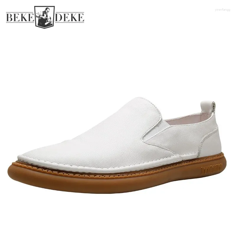 Lässige Schuhe Harajuku Sommer weißer echter Leder -Herren -Ladungsstätten atmungsaktiv auf weichen männlichen Flachschnuppen Calzado Hombre