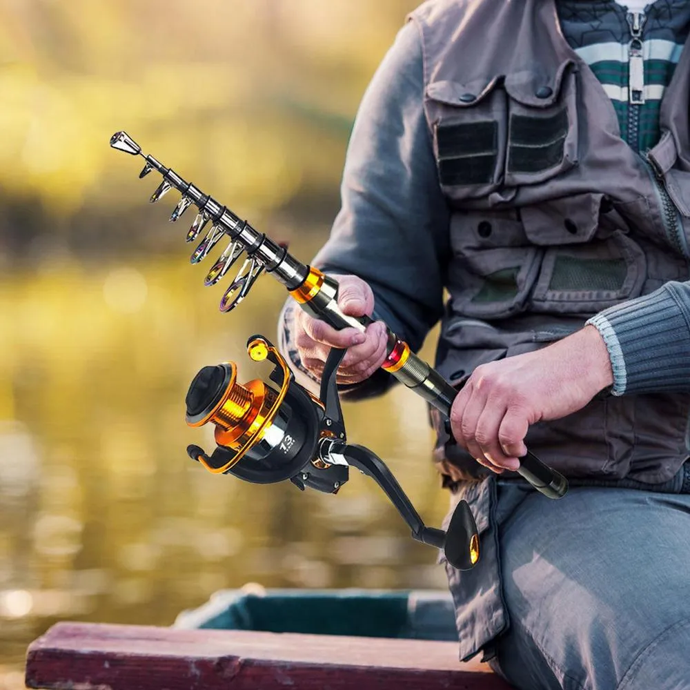 best telescopic fishing rods 2021 PLUSINNO Eagle Hunting and Reel Combos Plusinno light telescopic rod collapses down to easily stash in a backpack Carbon Fiber Telescopic Fishing Rod