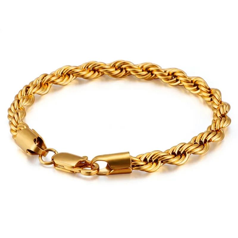 8 mm breedte 18k geel goud vergulde roestvrijstalen gedraaid touwketting ketting 20/21/22cm armband voor mannen vrouwen mode sieraden