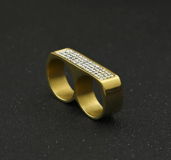 رجال مزدوج الحلقة أزياء الهيب هوب المجوهرات عالية الجودة المثلجة من الفولاذ المقاوم للصدأ حلقات الذهب 5329501