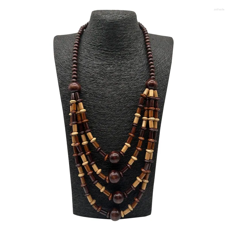 Ketten 2024 Bohemian Multilayer Holzperlen Halsketten für Frauen handgefertigt Perlen Statement Halskette Schmuck