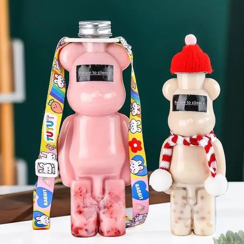 3pcs Multi-functional Bottle Desk Storage Lego Building Blocks Bear Drinks  Aluminum Cap Thick Plastic Decor Cute Room Decoration