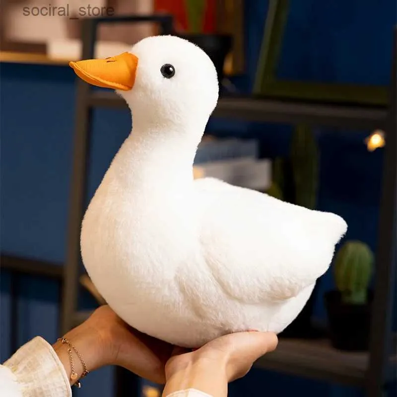 Animais de pelúcia de pelúcia Kawaii, brinquedos de pato de pato de pato realista de pato realista de brinquedos de animais de pelúcia de ganso branca para crianças Presentes de aniversário de pato simulados L411