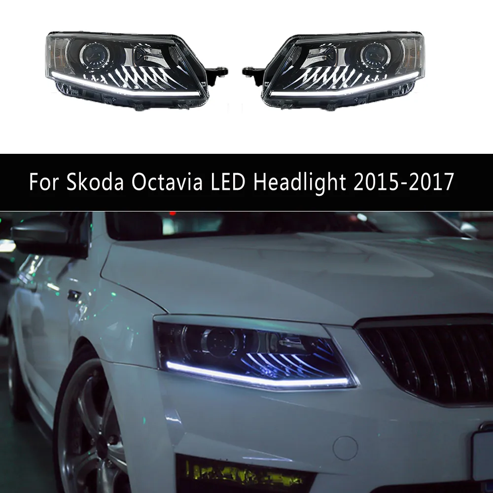 Car Styling Daytime Running Light Streamer Turn Signal Indicator For Skoda Octavia LED Headlight Assembly 15-17 Front Lamp