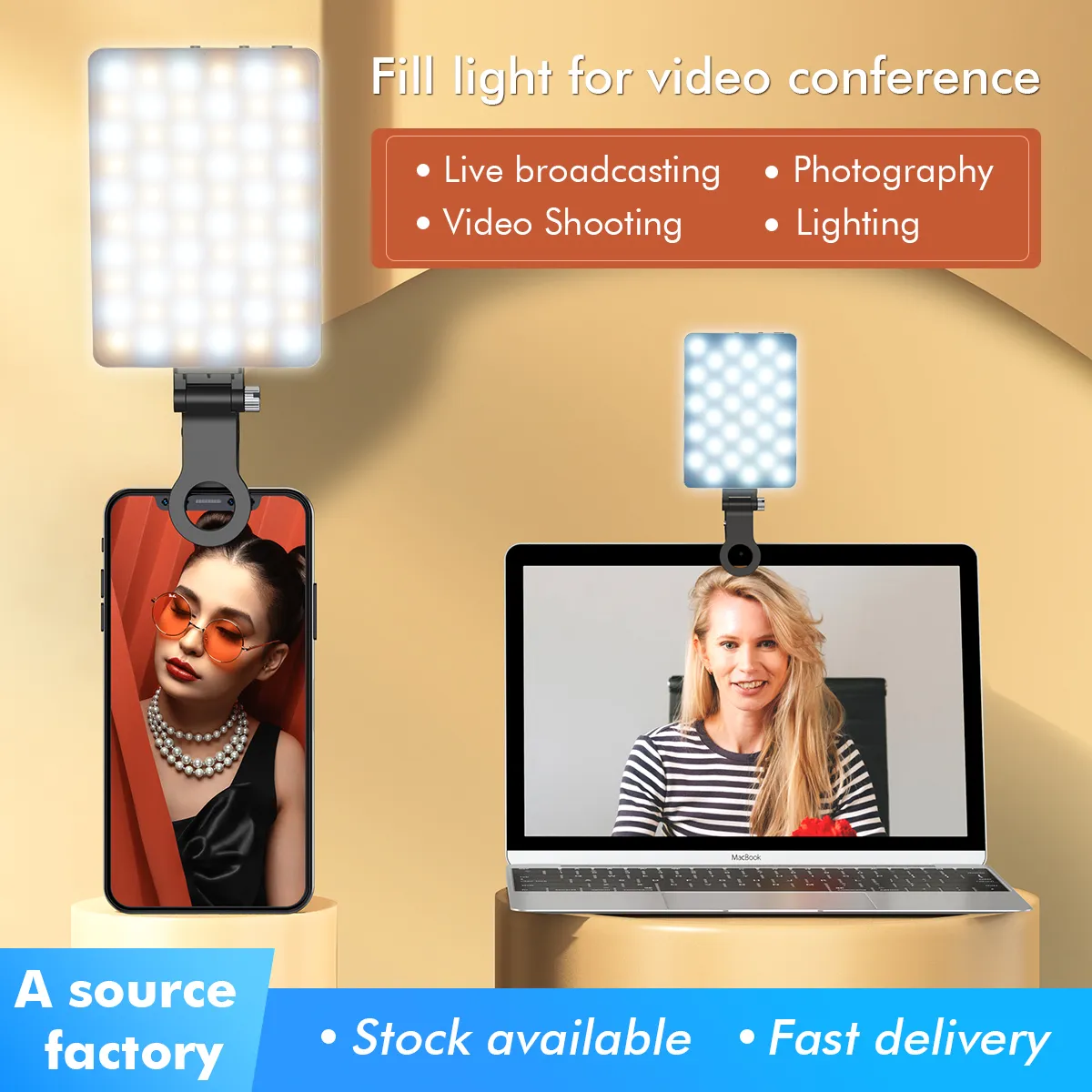 Mobiltelefon Selfie Light Fill Light Portable Video Conference Lighting High Power Clip 2500k-9500k för Vlog Tiktok Makeup