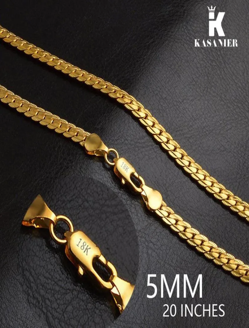 Män i sidled länkkedjor halsband 5mm bredd 18k guld 20 tum nackkedja trottoarkant orm halsband nya bröllop mode smycken tillbehör1584866