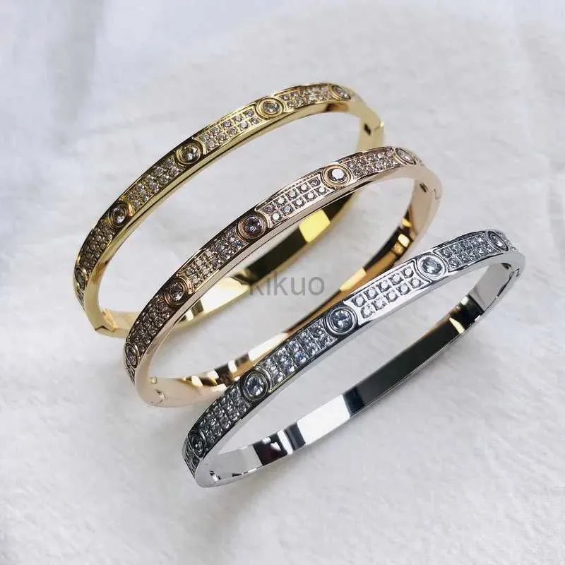 Bangle 5mm wide Full Stone Bangles Steel Couple Bracelet For Women Men Cubic Zirconia Inlaid Party Elegant Style Couple Bracelet Jewel 24411