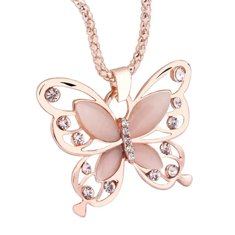 Collane a catena per maglioni placcati in oro rosa 18k Lucky Crystal Butterfly Ciondo