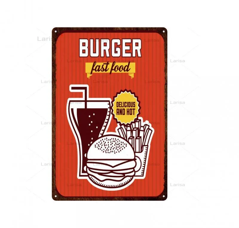 Hamburger Metal Painting Metal Vintage Fast Food Tin Sign arredamento Dispositivo di scatola cucina Cafe Bar Burger Segni in metallo