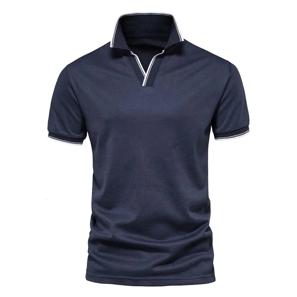 Aiopeson V Neck Polo Shirts For Men Solid Color Short Sleeve Classic Mens Polos Summer Shirt Clothing 240410