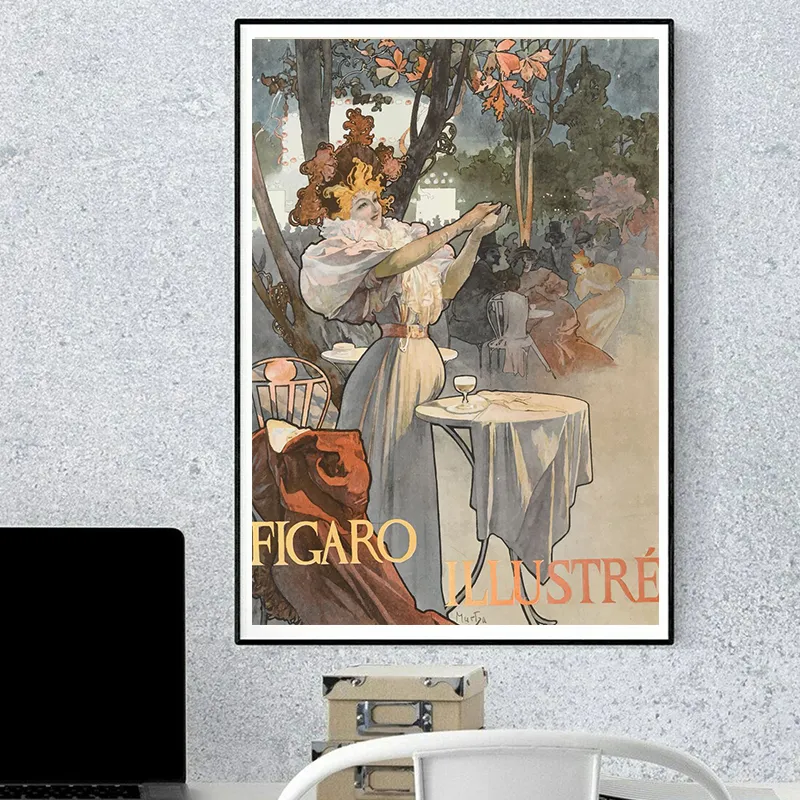 Vintage Alphonse Mucha Artwork Posters Wall Art Canvas schilderen Retro -posters en printwandfoto voor woonkamer decoratie
