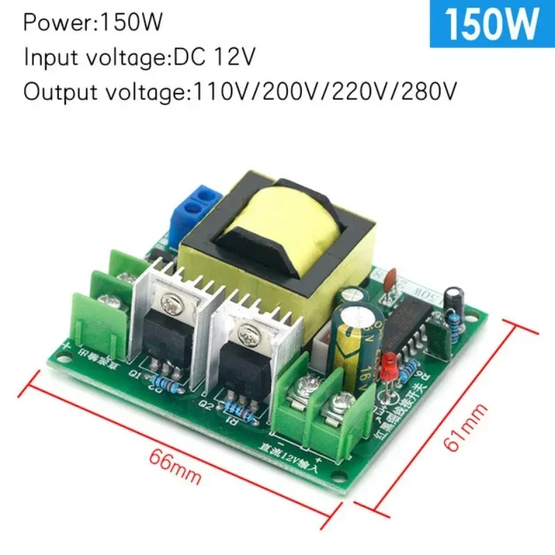 150W DC-AC BOOST العاكس 12 فولت إلى 220 فولت رفع وحدة تزويد الطاقة العكسية المحول المعزز منظم الطاقة الجهد 12V إلى 220 فولت رفع الطاقة