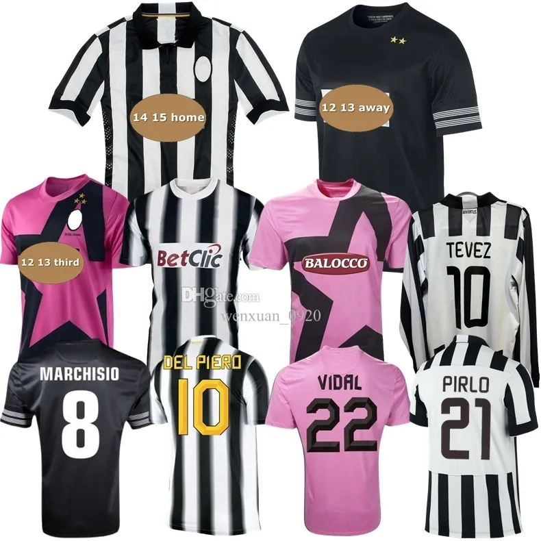 2011 2013 Jerseys de football rétro de Del Piero Marchisio vidal 14 15 Poga Pogba Vidal Pirlo Classic Tevez Chiellini Vintage Football Shirt