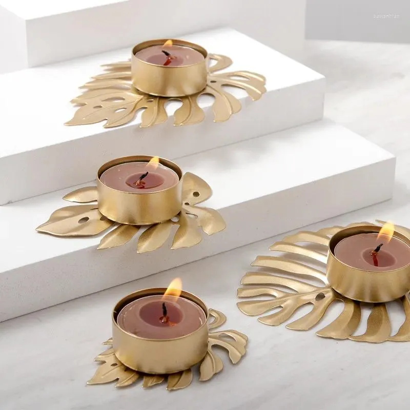 Ljushållare kreativa guldblad järnhållare ihålig romantisk bröllopsljus middag hemtillbehör dekoration