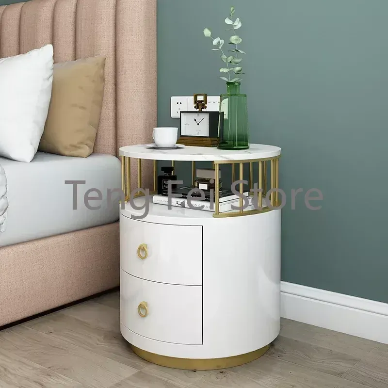 Nordic Light Luxury Nightstands Style Simple Creative Rangement Creat Creative Table de chevet Blanc Round chambre meubles de maison WK