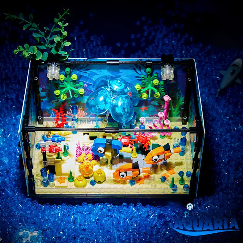 Marine ökologische Panzer MOC Jellyfish Turtle Shark Sea Kreaturen Ziegel Ideen Aquarium Model Blöcke Spielzeuggeschenk Kinder Jungen Mädchen