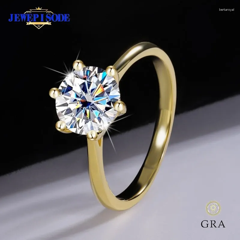 Anillos de clúster Jewepisode GRA Certificado 1CT Moissanite Ring VVS1 Lab Solitaria de diamantes para mujeres Promesa de compromiso de bodas Joyas