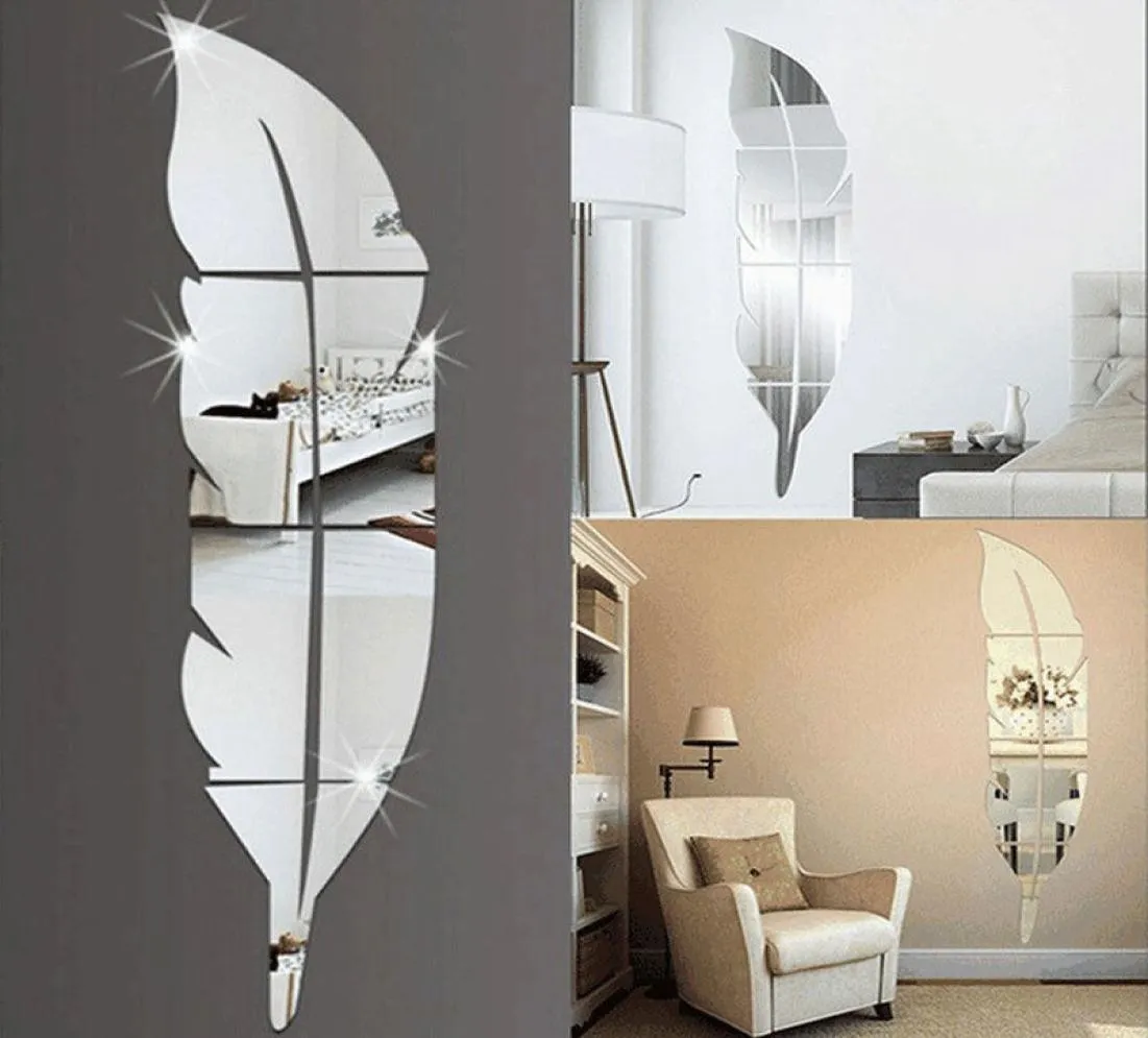 3D Feather Mirror Wall Sticker Room Decal Mural Art Home Decoratie DIY 7318CM7868179