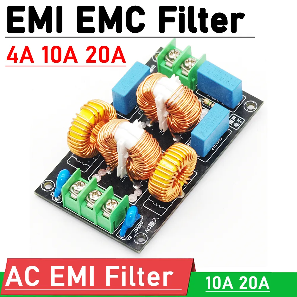 4A 10A 20A 3-stage EMC EMI Power Filter Board AC 110V 220V Electromagnetic Interference Power Purifier Filter Noise Amplifier