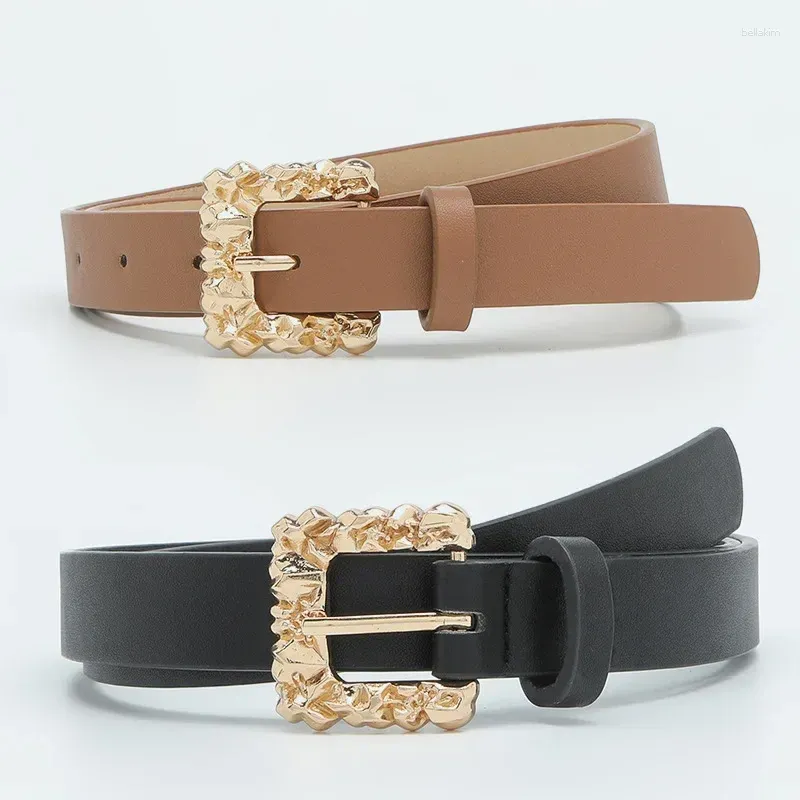 Belts 2024 Trendy Daily Wear Fashion Belt Women's Carved Metal Needle Gold Round Buckle Adjustable
