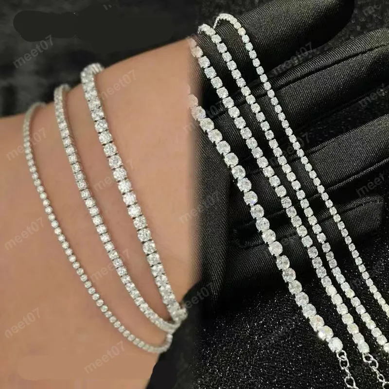 925 Silverarmband Kvinnor Full Diamond Stackble Armband Light Luxury Four-Claw Tennis Diamond Armband Sterling Silver