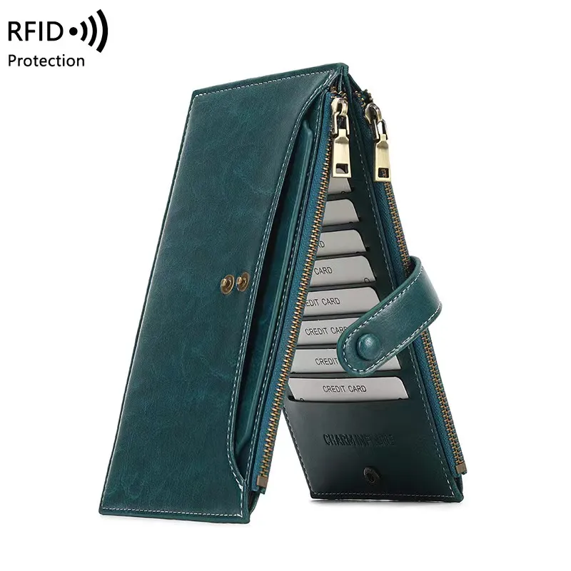 RFID protected women designer wallets double zipper lady long style fashion casual coin zero card purses female clutchs no826