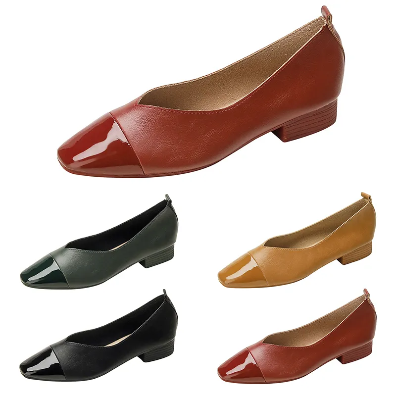 2024 Elbise Ayakkabı Kadın Moda Düşük Topuklu Siyah Kahverengi Kırmızı Koyu Yeşil Gai Deri Süet Bayan Dış Mekan Sabah Boyut 34-40