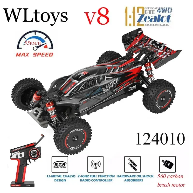EST WLTOYS 124010 V8 112 24G RACING RC 4WD 550 MOTOR 55 kmH High Speed Remote Control Car Offroad Drift Toys 240327