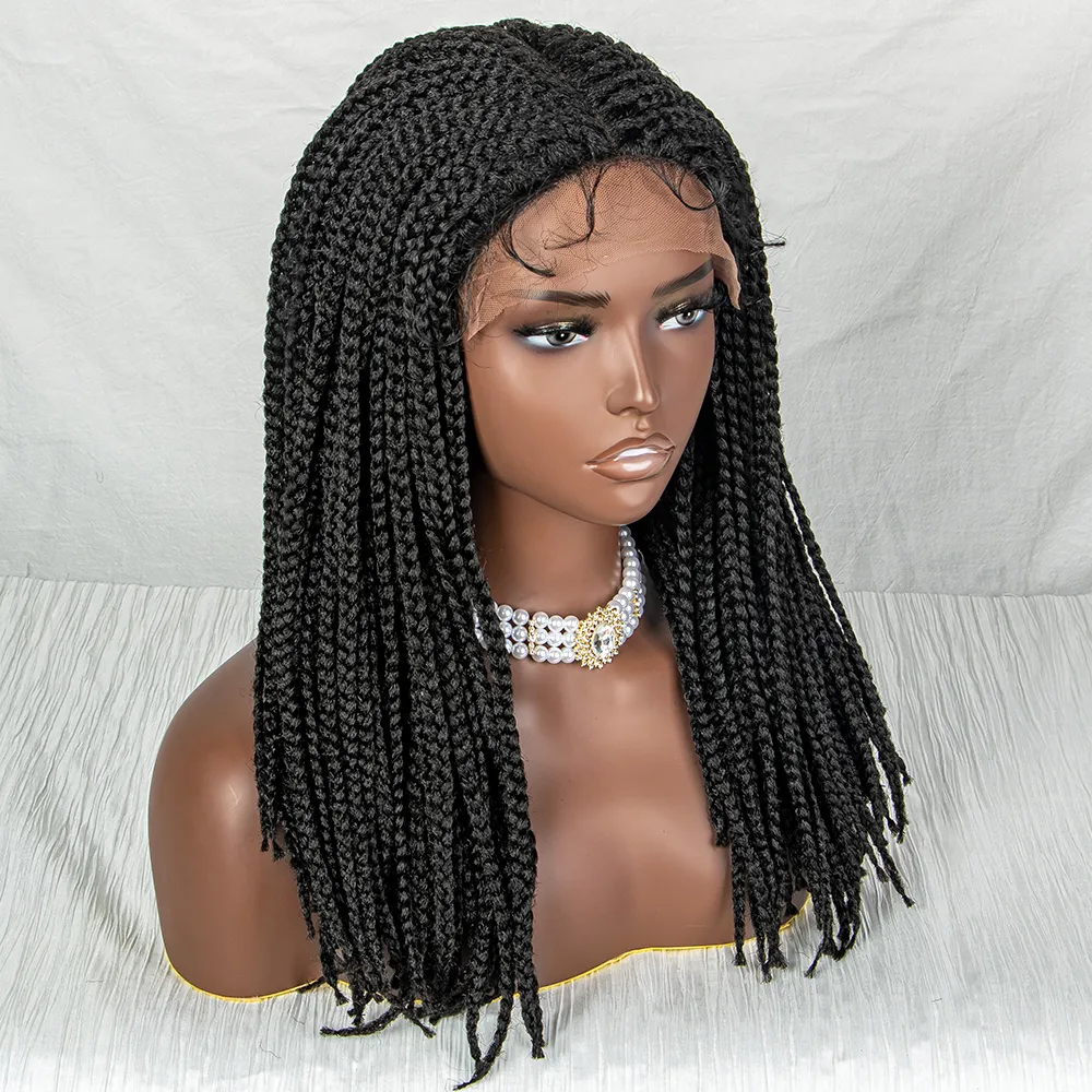 Nouvelle arrivée 16 pouces Bob tressé Wigs synthétique t Partie en dentelle perruques avec tresses de poils pour bébé perruques pour femmes noires 27/613 Couleur