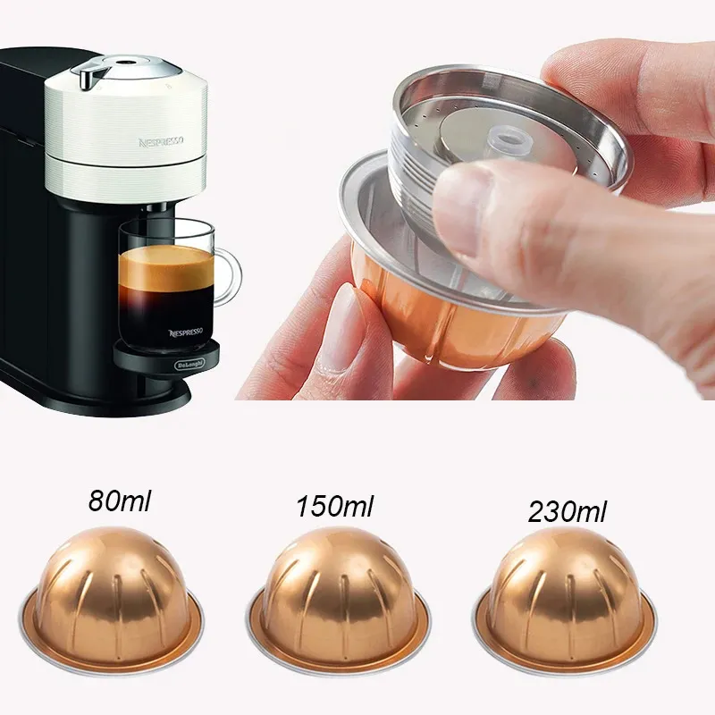 Nur mit Nespresso Vertuo Nächstes Vertuolin wiederverwendbares Edelstahlkapsel Nachfüllbar Kaffeefilter mit Original Pod 240411