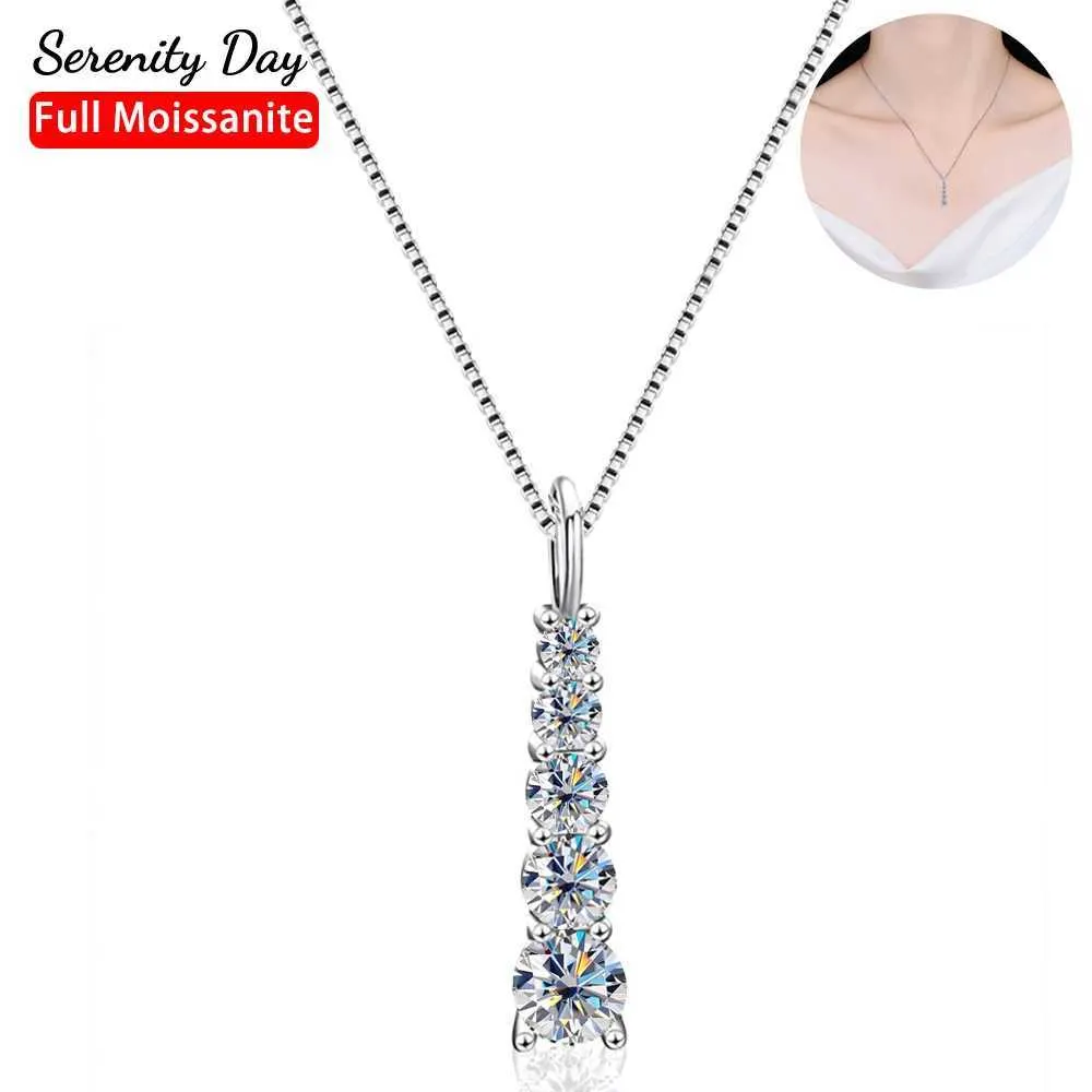 Kolye Kolyeler Serenity D Renk 5 Taş Tam Moissanite Kolye Kolye Kadınlar için S925 Gümüş Pırlanta Düğün Bankaları Kaplama PT950 Fine Jewelry 240410