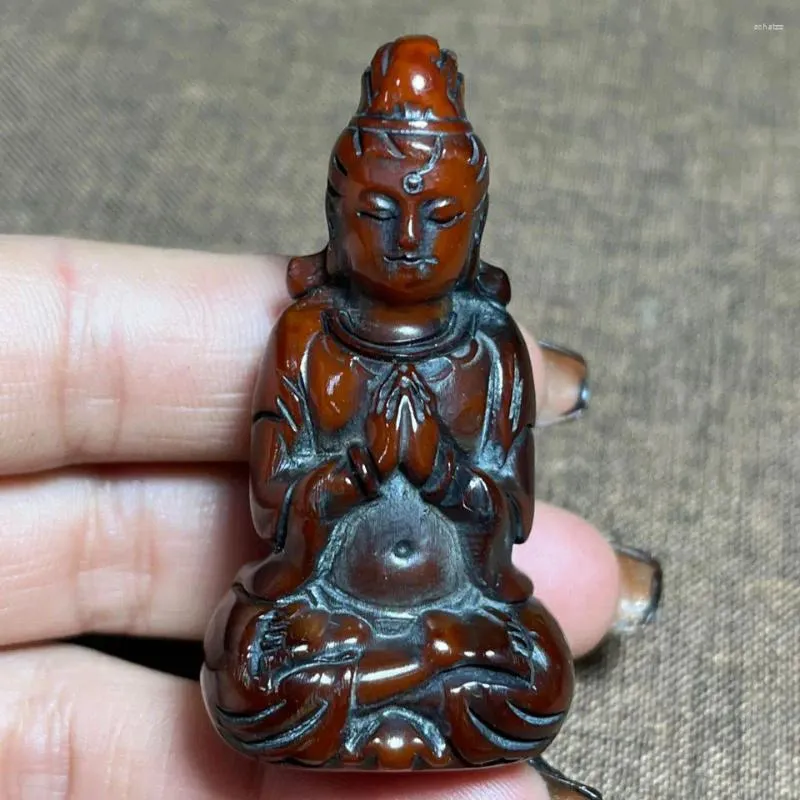 Decorative Figurines Antique Cultural And Miscellaneous Items Tibetan Natural Snow Mountains Old Yak Horns Carved Guanyin Pendants Small