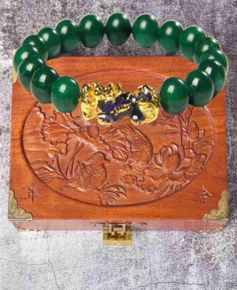 Bangle pi yao feng shui gröna jade pärlor armband lycka till armband färg pengar guld rikedom byter charm smycken gåva lockar 4779516