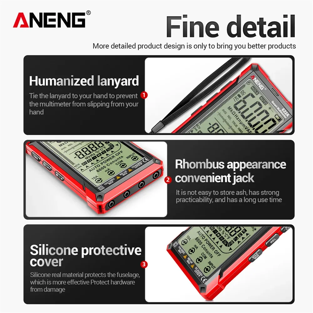 Aneng 622A 6000 Zählungen Smart Multimeter Infrarot -Laser -AC/DC -Spannungsmesser Strom Meter NCV -Detektor Diode Hz Temperaturkondensator