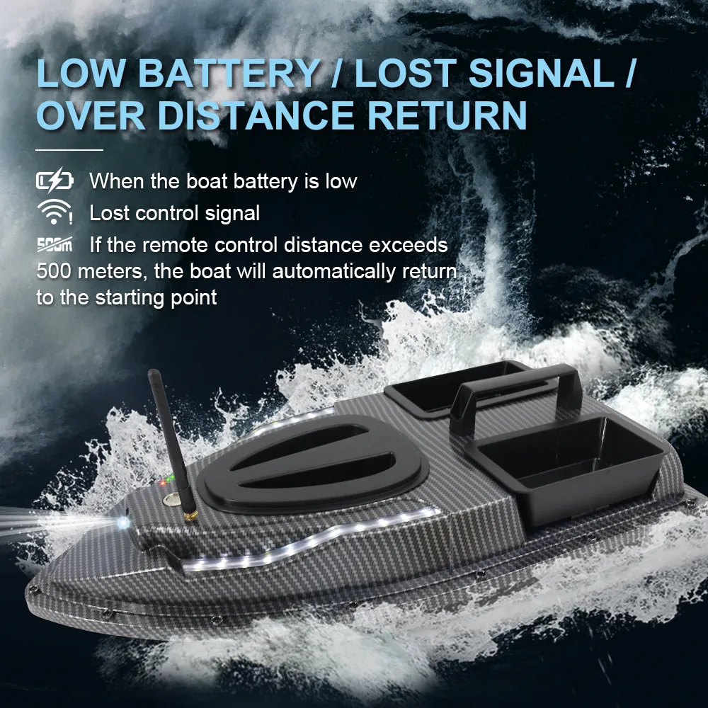 Bateau Appâts De Pêche 1,5kg – Télécommande 500m, Batterie 5200mAh, 2 Moteurs, Feux LED, Camouflage – Pour Carpe Et Eaux Vives Télécommande 500m 5200mAh