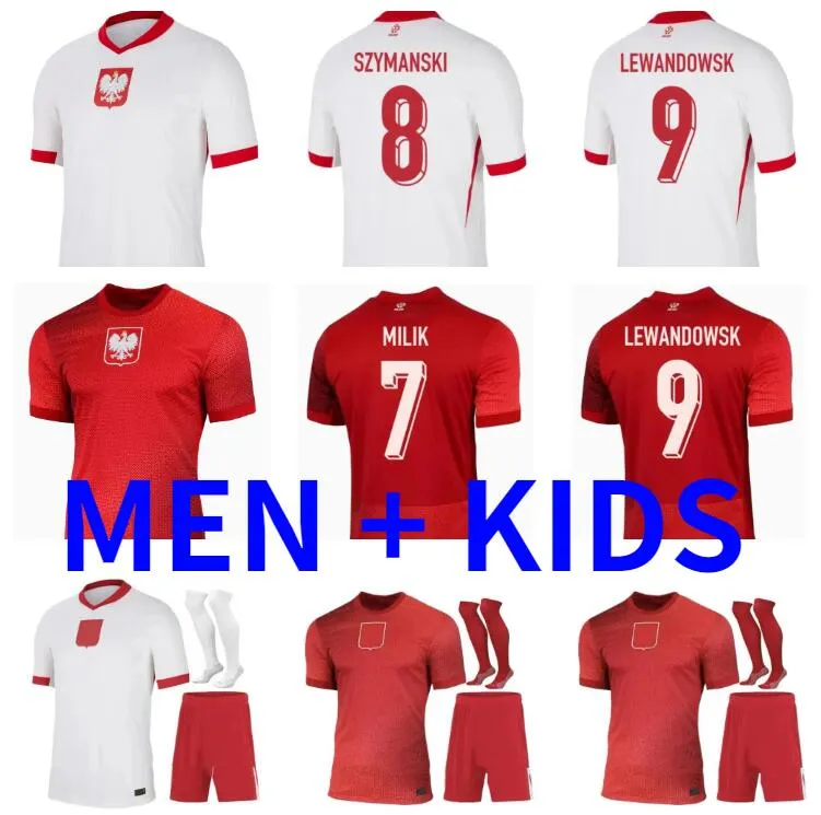 Polen 2024 Lewandowski Soccer Jerseys Men Kids Kit Polonia 2025 Zielinski Milik Zalewski Szymanski Polish Football Shirt Polen Uniform Boy 24 25 Pologne Bednarek