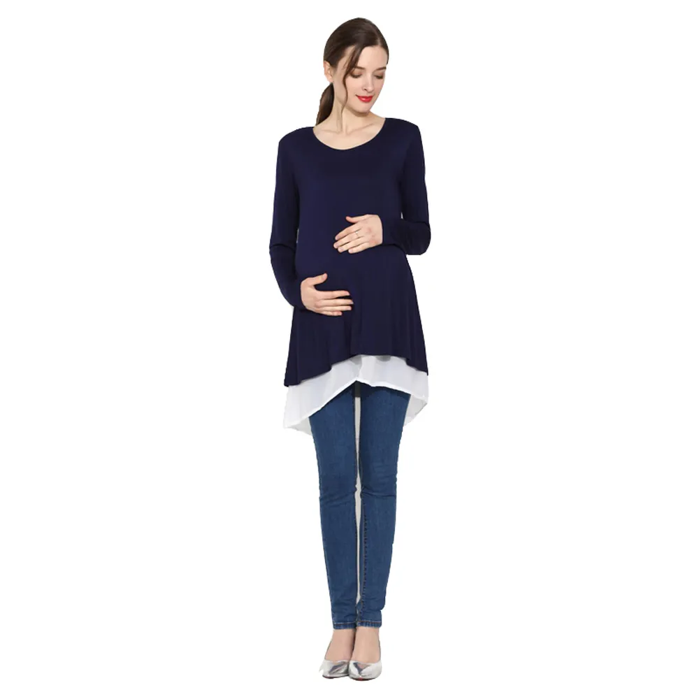 Camiseta de maternidade longa para roupas femininas para a gravidez amamentando camisas leitadas de tamanho de enfermagem de enfermagem