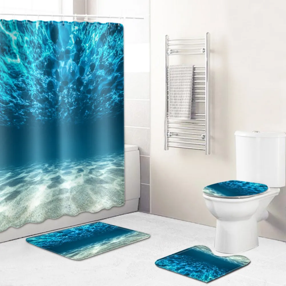 Badezimmersets mit Duschvorhang und Teppich Badezimmer Dekor Toilette Deckel und nicht rutschfestes U-Formmatten wasserdichte Duschvorhang