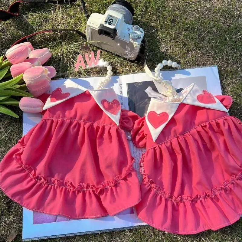 Vestido de vestuário de cachorro, vestido rosa, fofo princesinha de impressão de coração arco coração de manga curta no verão para pequeno chihuahua