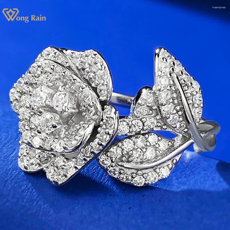 Ringos de cluster Wong Rain Luxo 925 Sterling Silver Flower Sapphire Gemstone Romantic Romantic for Women Wedding noivado de jóias Presentes