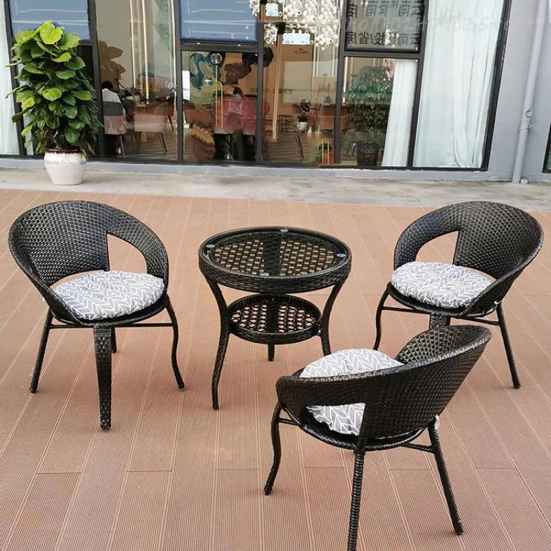 Rattan Chair Three-piece Set Casual Balcony Small Table and Chair Outdoor Courtyard Waterproof Modern Simple Teng Weavered