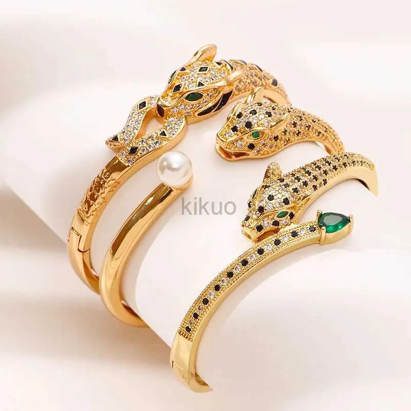 Bangle New Personalized Hip Hop Full Diamond Micro Set Zircon Leopard Head Womens Fashion Bracelet 24411