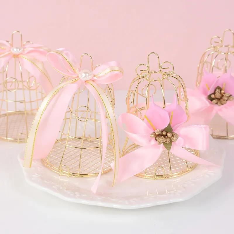 1pc Retro Wedding Mini Gold Candy Box Tinplate Bird Cage Шоколадные коробки детского душа в пользу вечеринки по случаю дня рождения брачные поставки