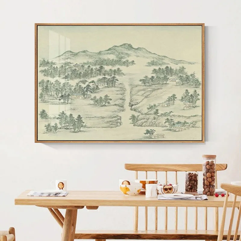 Toile traditionnelle chinoise Print Ink Landscape Wall Paint affiche Pictures Pictures Art Tearoom Salon Porch Home Decor