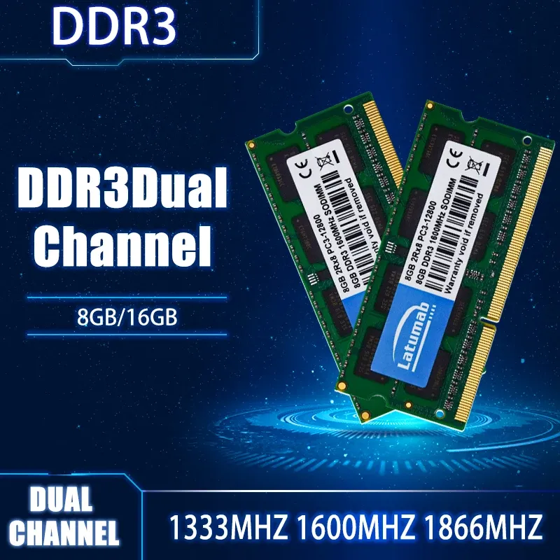 RAMS Memoria RAM DDR3 4 Go 8 Go 1600MHz 1333MHz Mémoire d'ordinateur portable PC312800 PC3L14900 10600 204PIN 1,5 V 1,35 V SODIMM DDR3L Module de mémoire de mémoire
