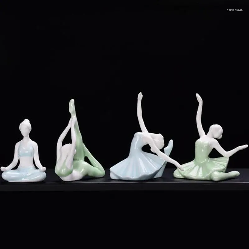 Dekorative Figuren Porzellan Handwerk elegante Yoga Sport Girl Serie Miniaturen Tee Haustier kreative Heimdekoration