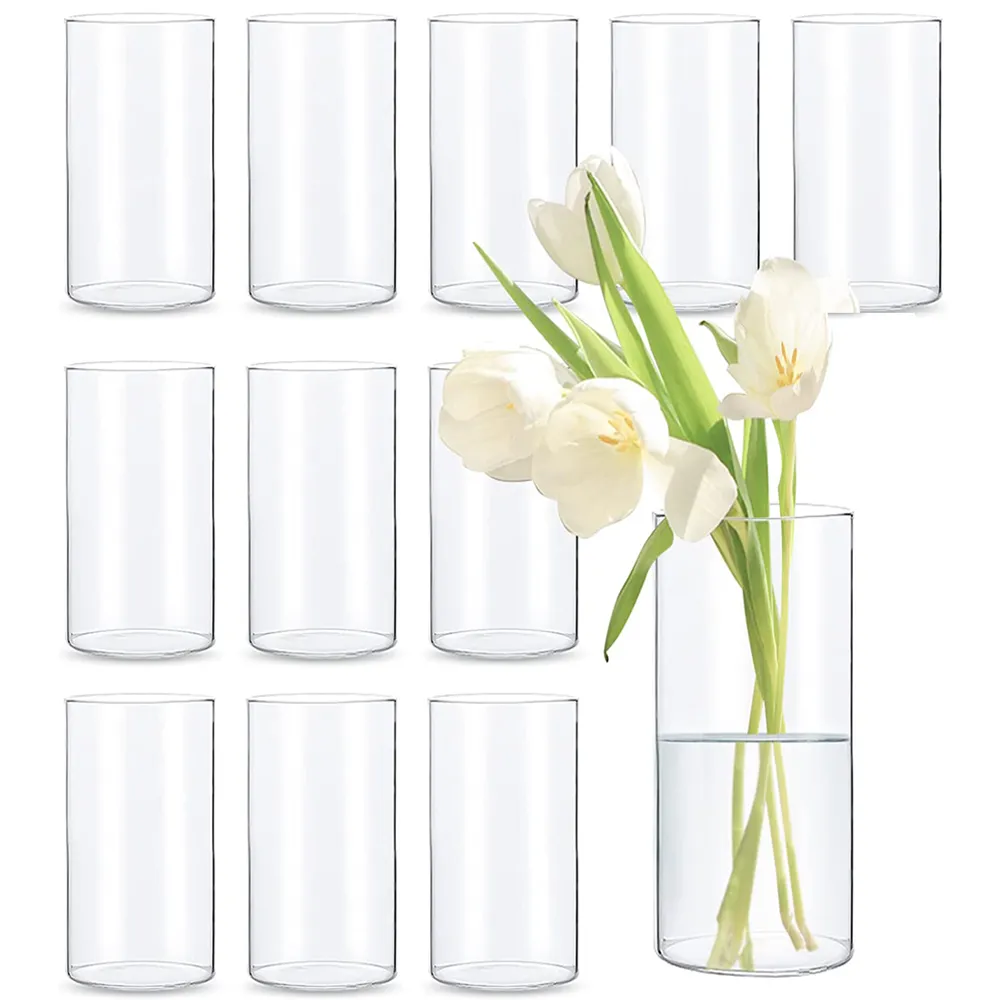 Vasos de cilindro de vidro transparente de 12 cm, conjunto de 12 pacotes, vasos de plantas de flores de cilindro a granel, vaso de flor da peça central, porta -velas flutuantes