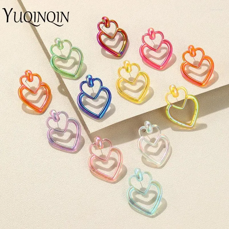 Stud Earrings Trendy Large Heart For Women Girls Big Colorful Resin Acrylic Earring Party Korean Ear Jewelry Laser Color Brincos